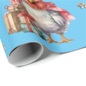 チキンおもしろいクリスマスホリデーショッパーズブルー ラッピングペーパー (ロールコーナー)