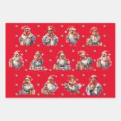 チキンおもしろいクリスマスホリデーショッパー3色 ラッピングペーパーシート (正面3)