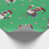 チキンおもしろいクリスマスホリデーワインパーティーグリーン ラッピングペーパー (角)