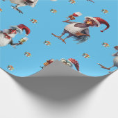 チキンおもしろいクリスマスホリデーワインパーティーブルー ラッピングペーパー (角)