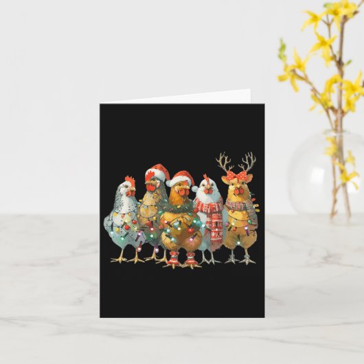 チキンおもしろいクリスマスライトファーム動物かわいいXm カード (黄色い花)