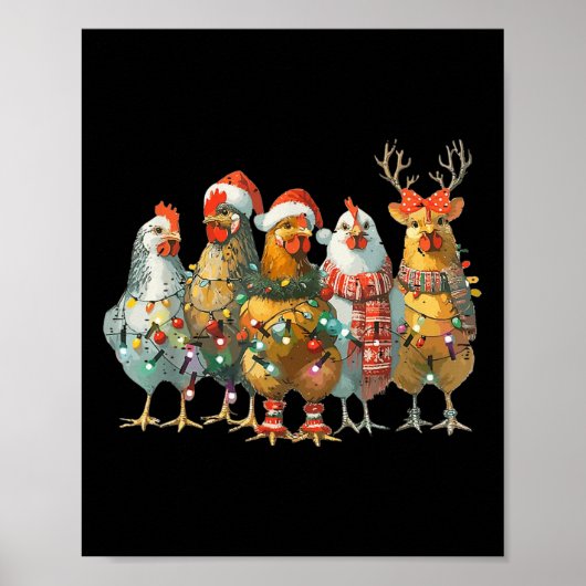 チキンおもしろいクリスマスライトファーム動物かわいいXm ポスター (正面)