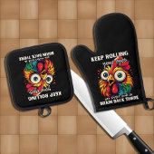 チキンおもしろいズ転がアイ引用文 鍋つかみ&鍋敷きセット