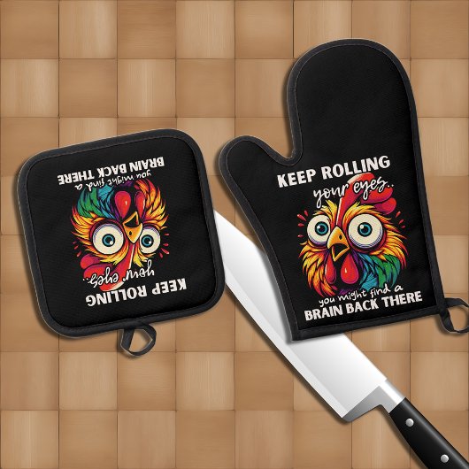 チキンおもしろいズ転がアイ引用文 鍋つかみ&鍋敷きセット