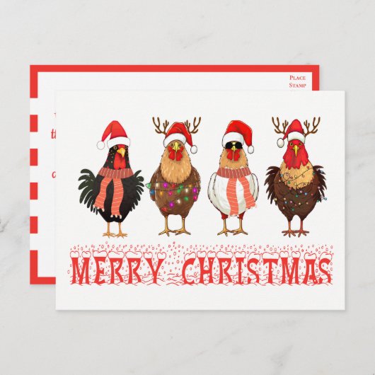 チキンおもしろいファーム農家カントリークリスマス インビテーションポストカード (正面/裏面)