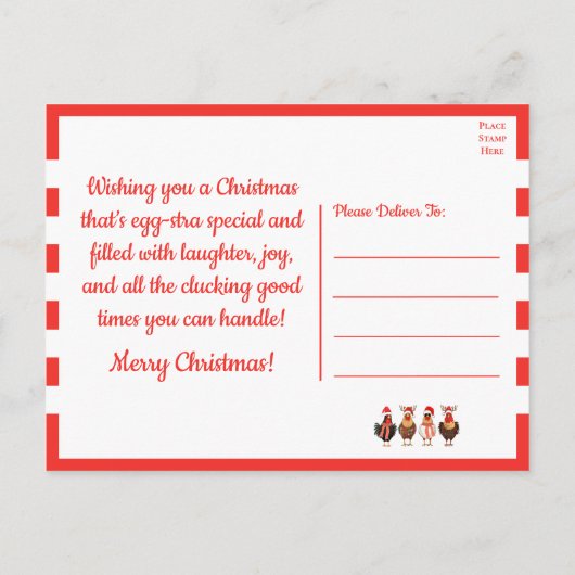 チキンおもしろいファーム農家カントリークリスマス インビテーションポストカード (裏面)