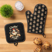 チキンおもしろいユーモア素朴ファームライフ装飾用クッション 鍋つかみ&鍋敷きセット (トップダウン)