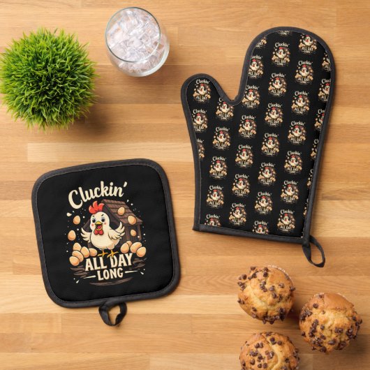 チキンおもしろいユーモア素朴ファームライフ装飾用クッション 鍋つかみ&鍋敷きセット (トップダウン)