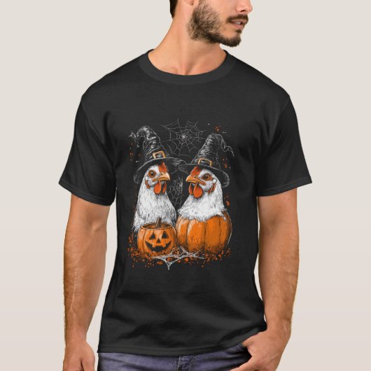 チキンおもしろいロスター魔女ハロウィーンの衣装 Tシャツ (正面)