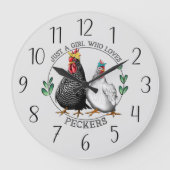 チキンおもしろい愛好家の言葉アート ラージ壁時計 (正面)