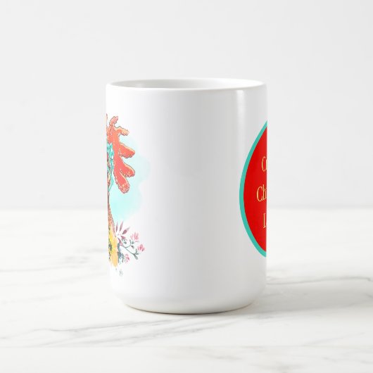 チキンおもしろい熱狂するレディ追加文字 コーヒーマグカップ (中央)