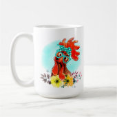 チキンおもしろい熱狂するレディ追加文字 コーヒーマグカップ (左)