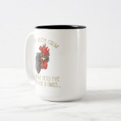 チキンおもしろい熱狂するレディ追加文字 ツートーンマグカップ (正面左)