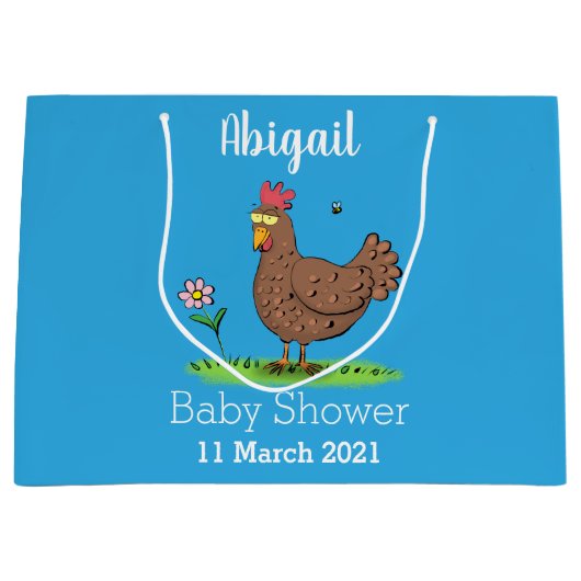 チキンおもしろい素朴なお洒落漫画 ラージペーパーバッグ (正面)