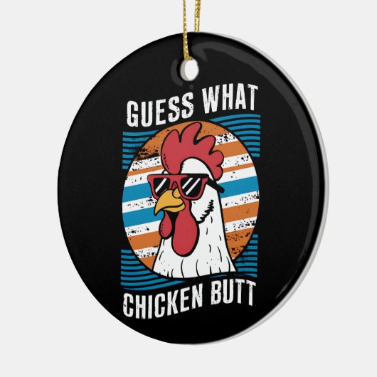チキンお尻のチキンおもしろい愛好家を推測 セラミックオーナメント (左)