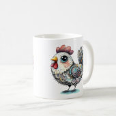 チキンお洒落または鶏のフォークアート コーヒーマグカップ (正面右)