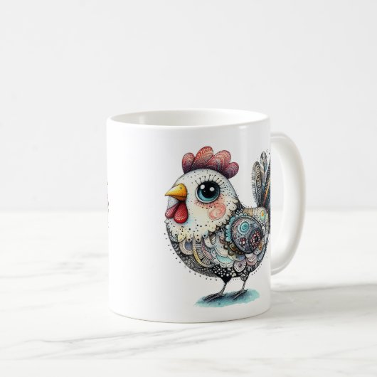 チキンお洒落または鶏のフォークアート コーヒーマグカップ (正面右)