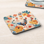 チキンお洒落カラフルフローラの背景 コースター (左側)