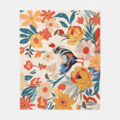 チキンお洒落カラフルフローラの背景 フリースブランケット (正面)