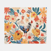 チキンお洒落カラフルフローラの背景 フリースブランケット (正面(横))