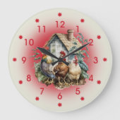 チキンとチキンハウスファーム ラージ壁時計 (正面)