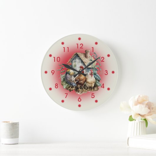 チキンとチキンハウスファーム ラージ壁時計 (ホーム)