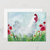 チキンと花の水彩 ポストカード (正面/裏面)