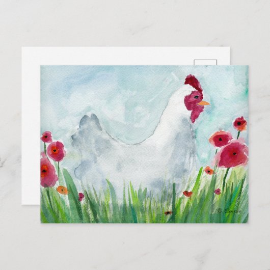 チキンと花の水彩 ポストカード (正面/裏面)