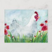 チキンと花の水彩 ポストカード (正面)
