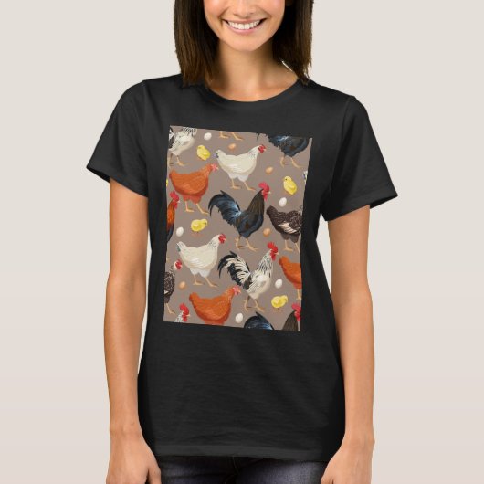 チキンのカラーフルパターン有効 Tシャツ (正面)