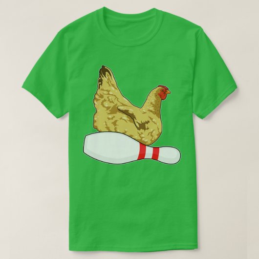 チキンのボーリングとボーリングピン Tシャツ (デザイン正面)