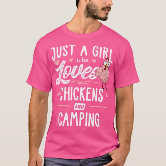チキンやキャンピングギフトChを愛する女の子 Tシャツ (正面)