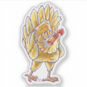 チキンよくはしゃぐキャラクター シール (正面)