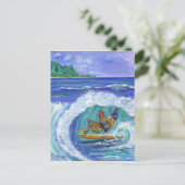 チキンアンドルースターサーフィンカウアイビーチカード ポストカード (スタンド正面)