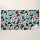 チキンアンドルースターデザイン ビーチタオル (正面)