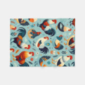 チキンアンドルースターデザイン フリースブランケット (正面(横))