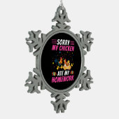 チキンアート私のチ食べキンの宿題 スノーフレークピューターオーナメント (左)