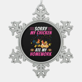 チキンアート私のチ食べキンの宿題 スノーフレークピューターオーナメント