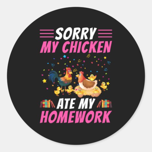 チキンアート私のチ食べキンの宿題 ラウンドシール (正面)