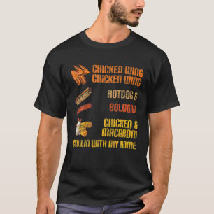 チキンウィングホットドッグボローニャチキンマカロニおもしろい Tシャツ