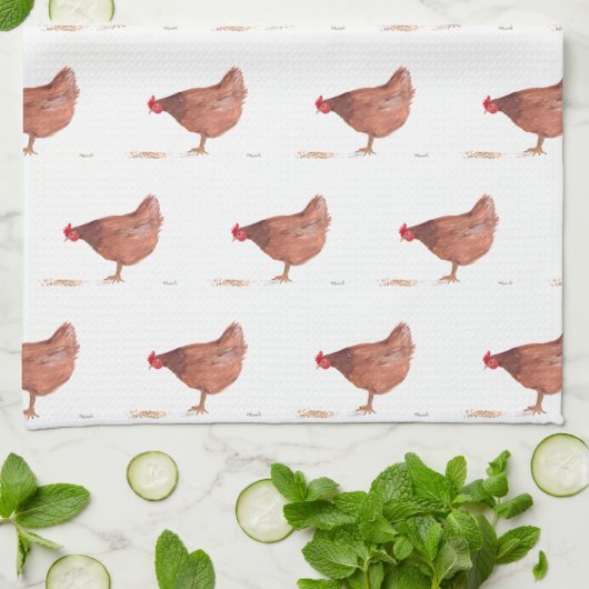 チキンウォーターカラーカントリーロースターファームハウス キッチンタオル (折り畳み)