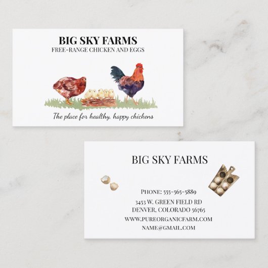 チキンエッグファームの水彩 名刺 (正面/裏面)