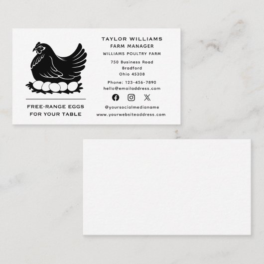 チキンエッグファーム農家ファームハウスソーシャルメディア 名刺 (正面/裏面)