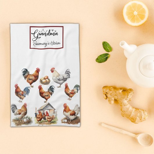チキンカラフルとオンドリのおばあちゃん キッチンタオル