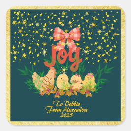 チキンカントリークリスマスステッカー スクエアシール