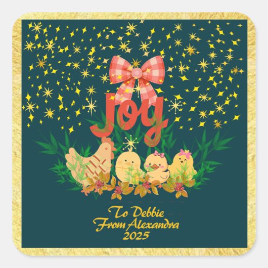 チキンカントリークリスマスステッカー スクエアシール (正面)