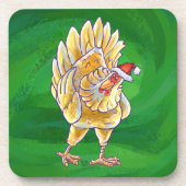チキンクリスマスオングリーン コースター (正面)