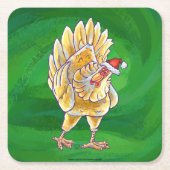 チキンクリスマスオングリーン スクエアペーパーコースター (正面)