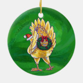 チキンクリスマスオングリーン セラミックオーナメント (裏面)