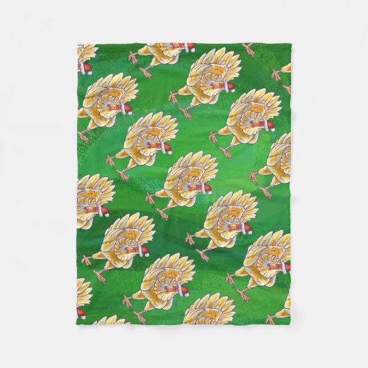 チキンクリスマスオングリーン フリースブランケット (正面)